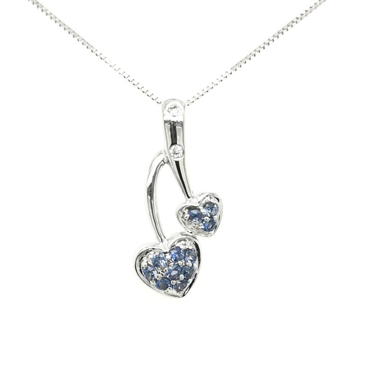 Heart Motif Blue Sapphire Diamond Pendant