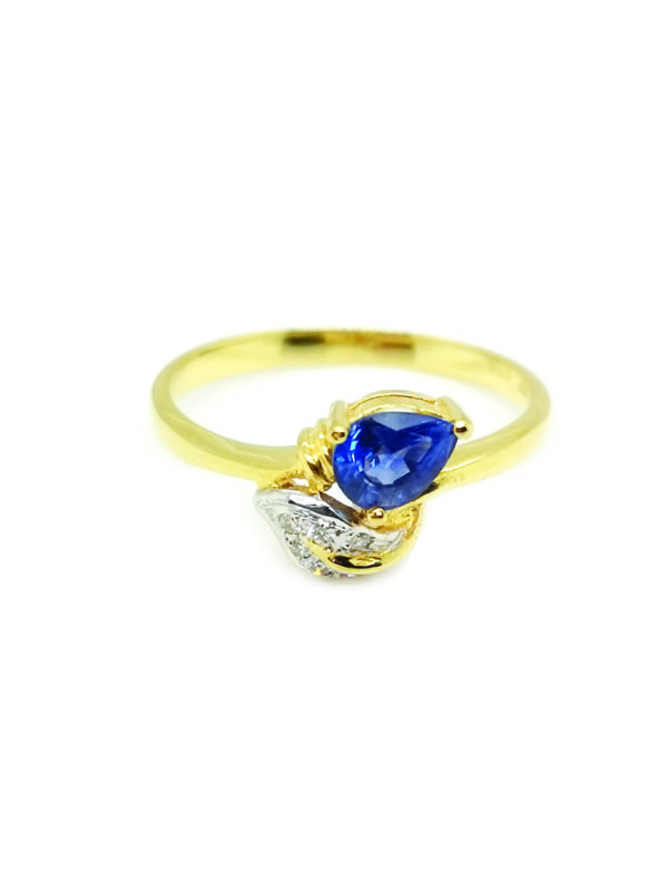 18K Yellow Gold Diamond Blue Sapphire Ring