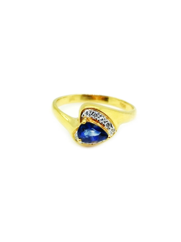 20K Yellow Gold Diamond Blue Sapphire Ring