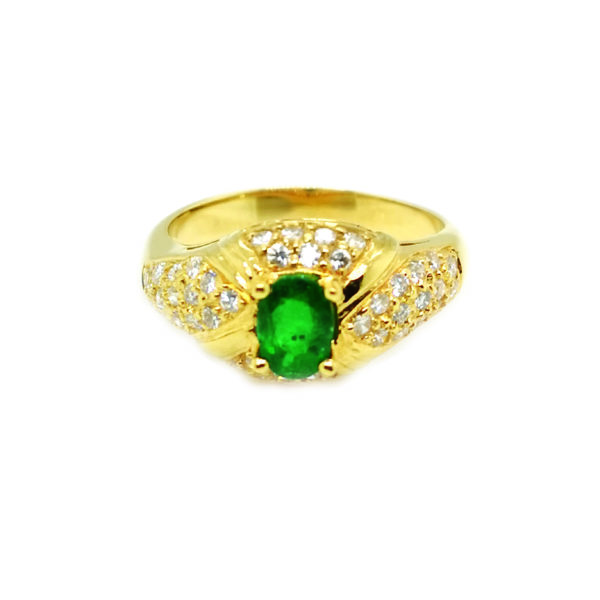 18K Yellow Gold Diamond Emerald Ring