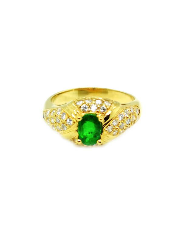 18K Yellow Gold Diamond Emerald Ring