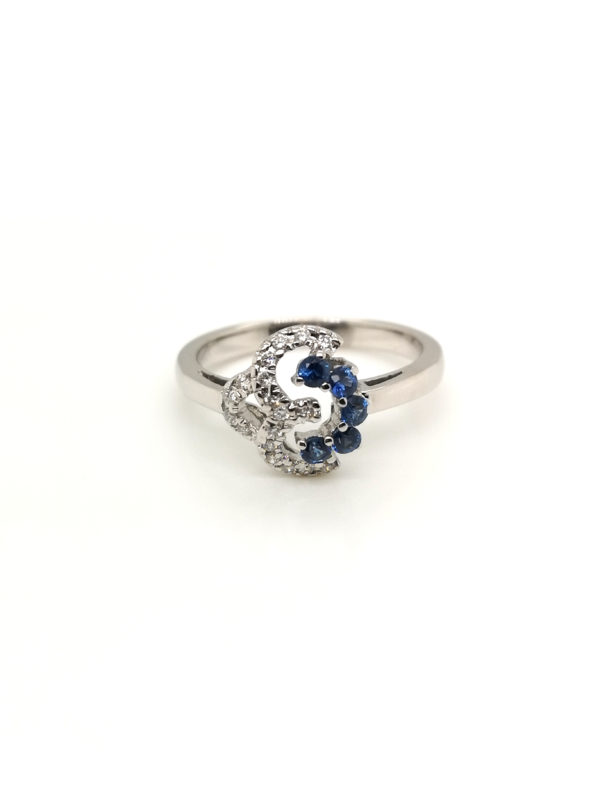 18K White Gold Blue Sapphire Diamond Ring