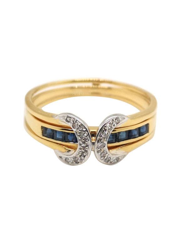 20K Yellow Gold Diamond Blue Sapphire Ring