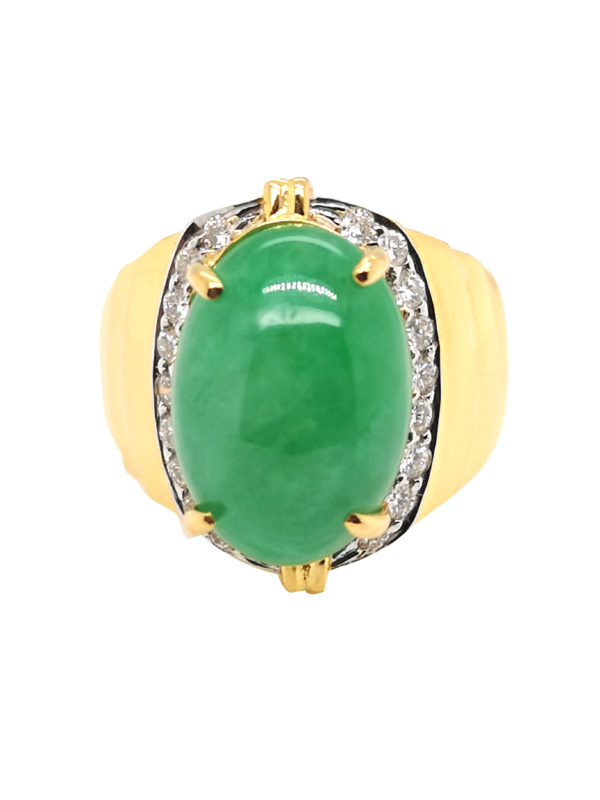 20K Yellow Gold Jade Diamond Two Tone Ring