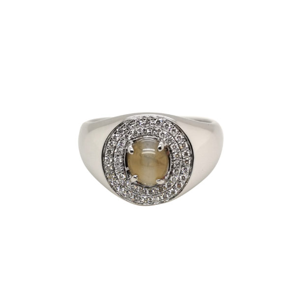 18K White Gold Diamond & Cat's Eye Ring