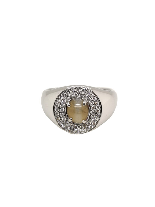 18K White Gold Diamond & Cat's Eye Ring