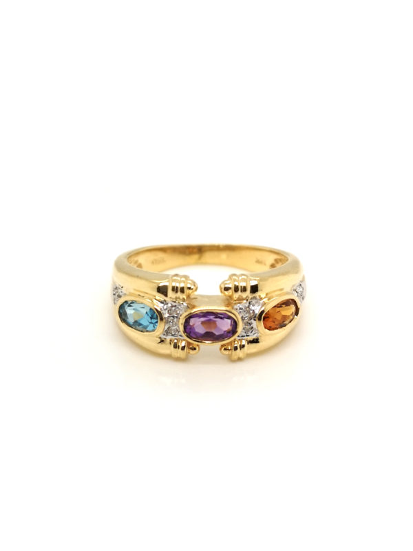 18K Yellow Gold Diamond Semi Precious Stones Ring