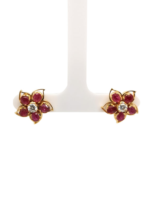 18K Yellow Gold Diamond Ruby Earstud