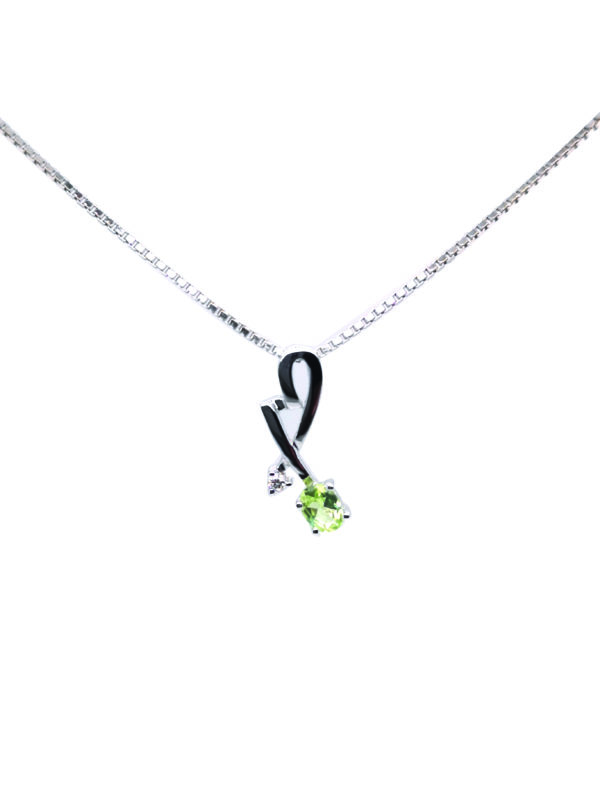 18K White Gold Diamond Peridot Pendant