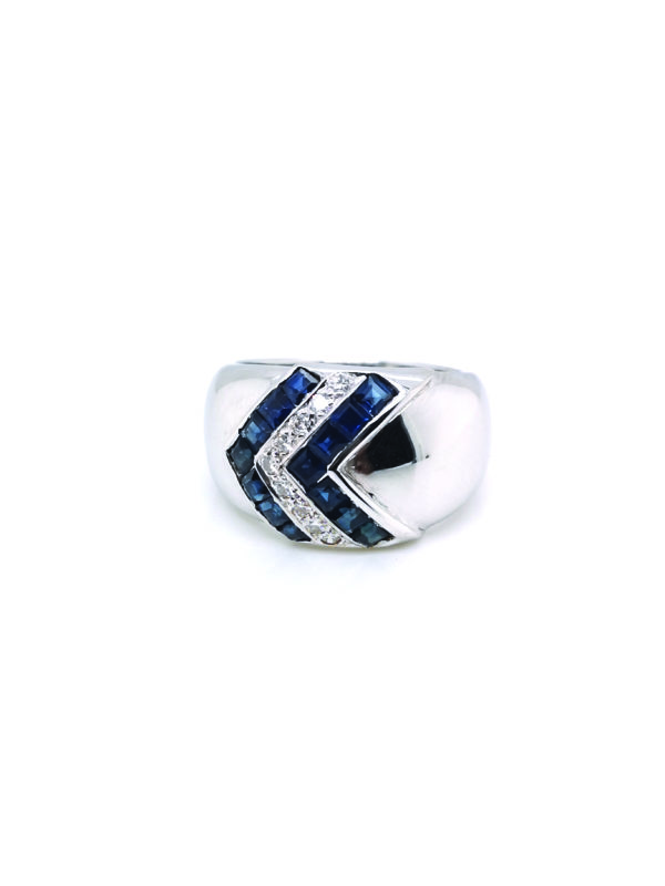 18K White Gold Blue Sapphire Diamond Ring