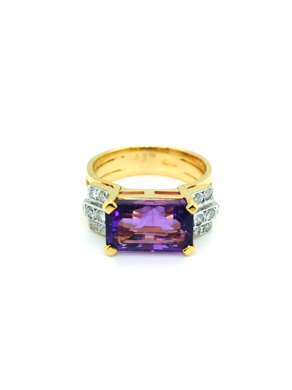 18K Yellow Gold Amethyst Diamond Ring