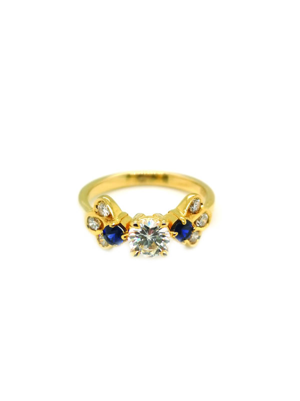 14K Yellow Gold Blue Sapphire Diamond Ring