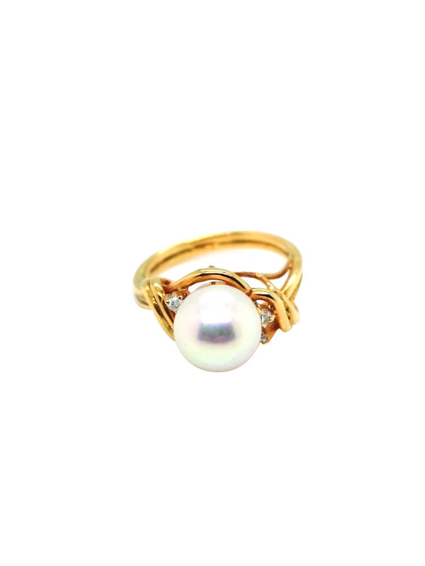 14K Yellow Gold Diamond Pearl Ring