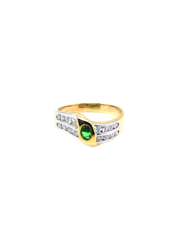 18K Yellow Gold Diamond Emerald Ring