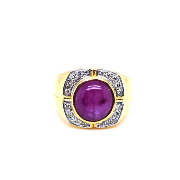 22K Yellow Gold Ruby Diamond Ring