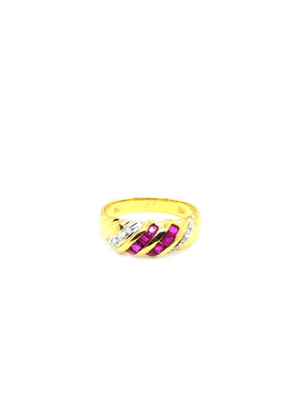 14K Yellow Gold Diamond Ruby Ring