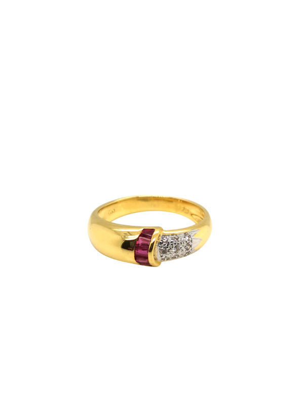 18K Yellow Gold Ruby Diamond Ring