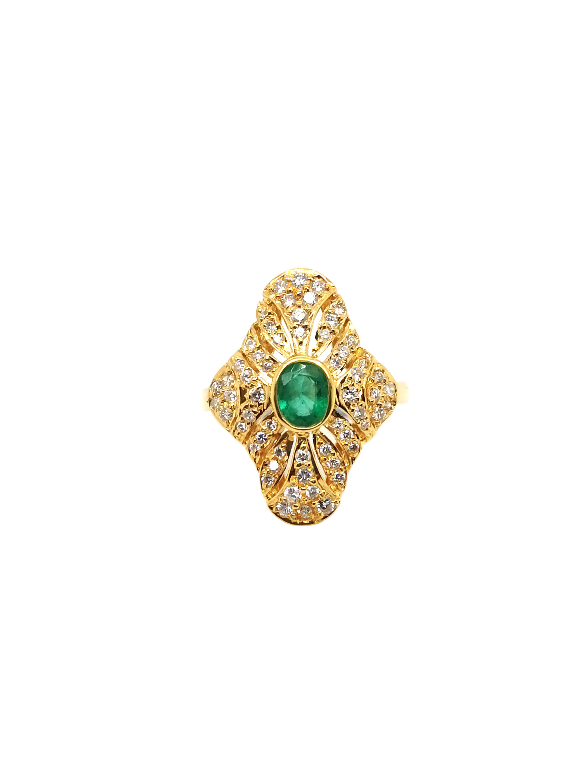 18K Yellow Gold Emerald Diamond Ring - ValueMax Jewellery