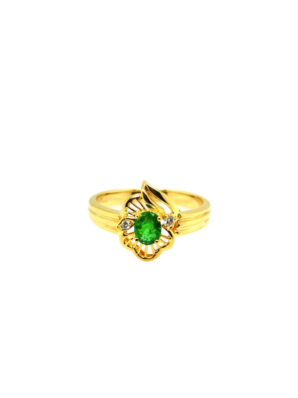 18K Yellow Gold Emerald Diamond Ring