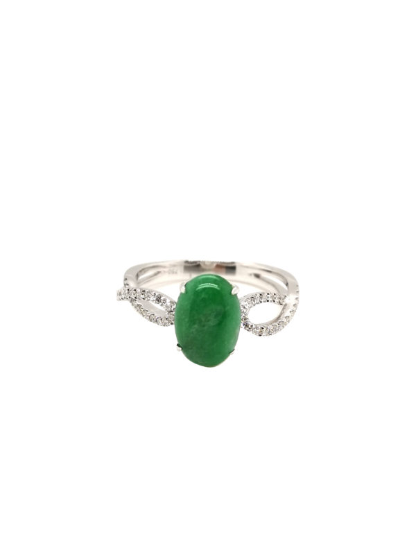 18K White Gold Jade Diamond Ring