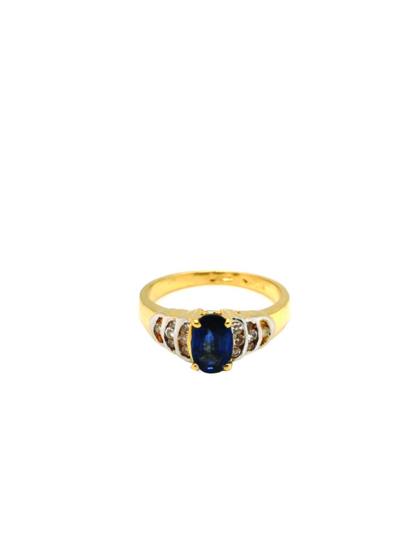 18K Yellow Gold Blue Sapphire Diamond Ring