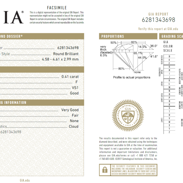 0.41 Carat Diamond (Gemological Institute of America)