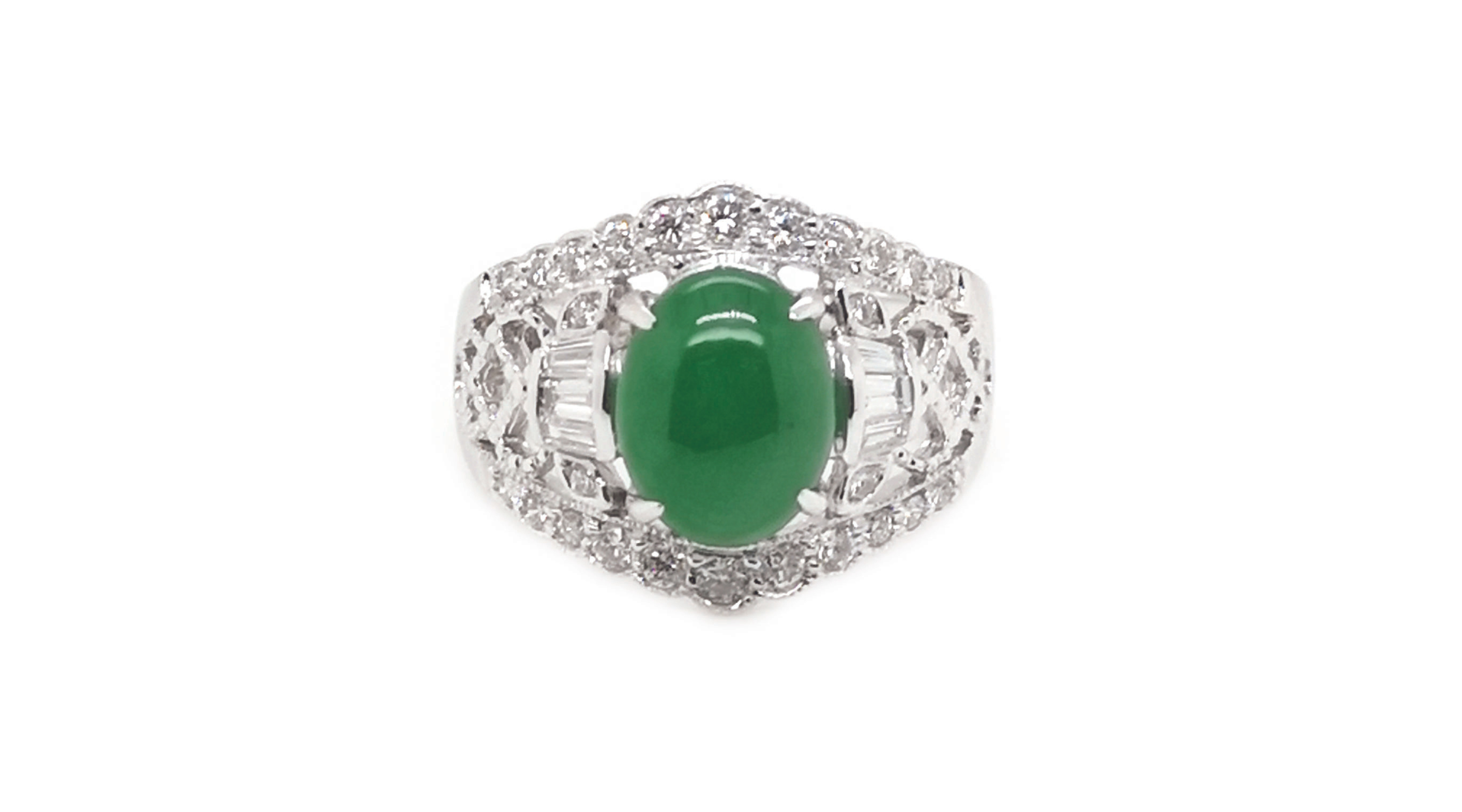 18K White Gold Diamond Jade Ring