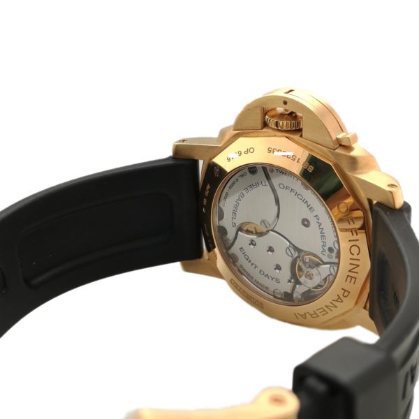 18K Yellow Gold Panerai Luminor 1950 8 Days Gmt Back View