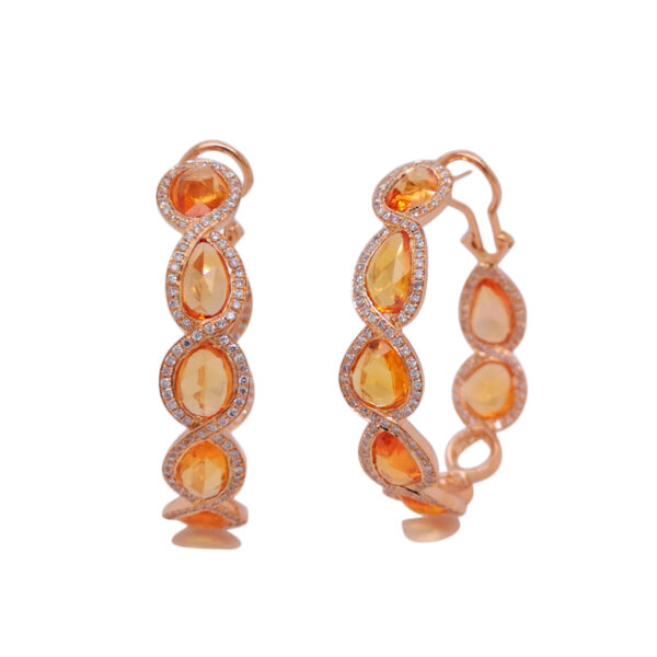 750 YG DIA & ORANGE SAPPHIRE EARRING